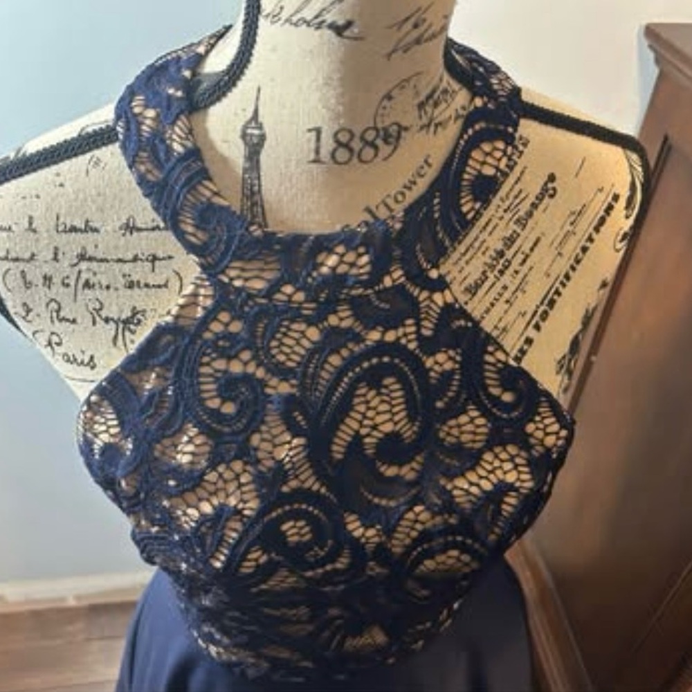 B Darlin Navy Lace Prom Dress